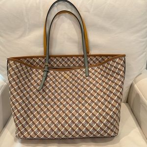 AUTHENTIC Tory Burch Geo Logo Colorblock Tote in Hazelnut Geo Logo